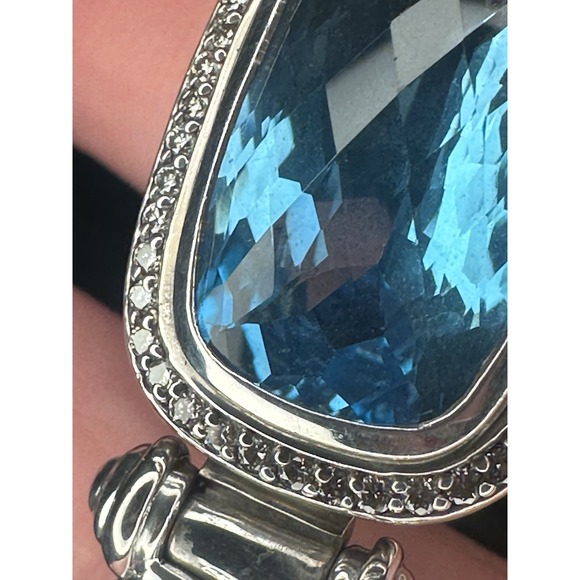 Rare David Yurman 925 Blue Topaz & Diamond Cable Gemstone Albion Bangle Bracelet - Picture 9 of 16